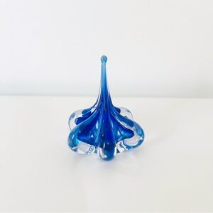 Art Glass Flower Shaped Cobalt Blue Ring Holder Modern Collectible Decor Signed